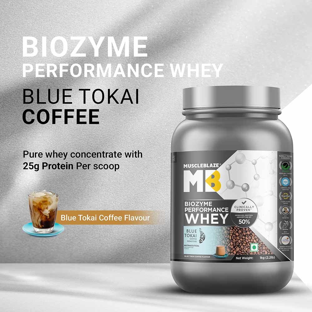Muscle Blaze Biozyme Performance Whey Blue Tokai Coffee