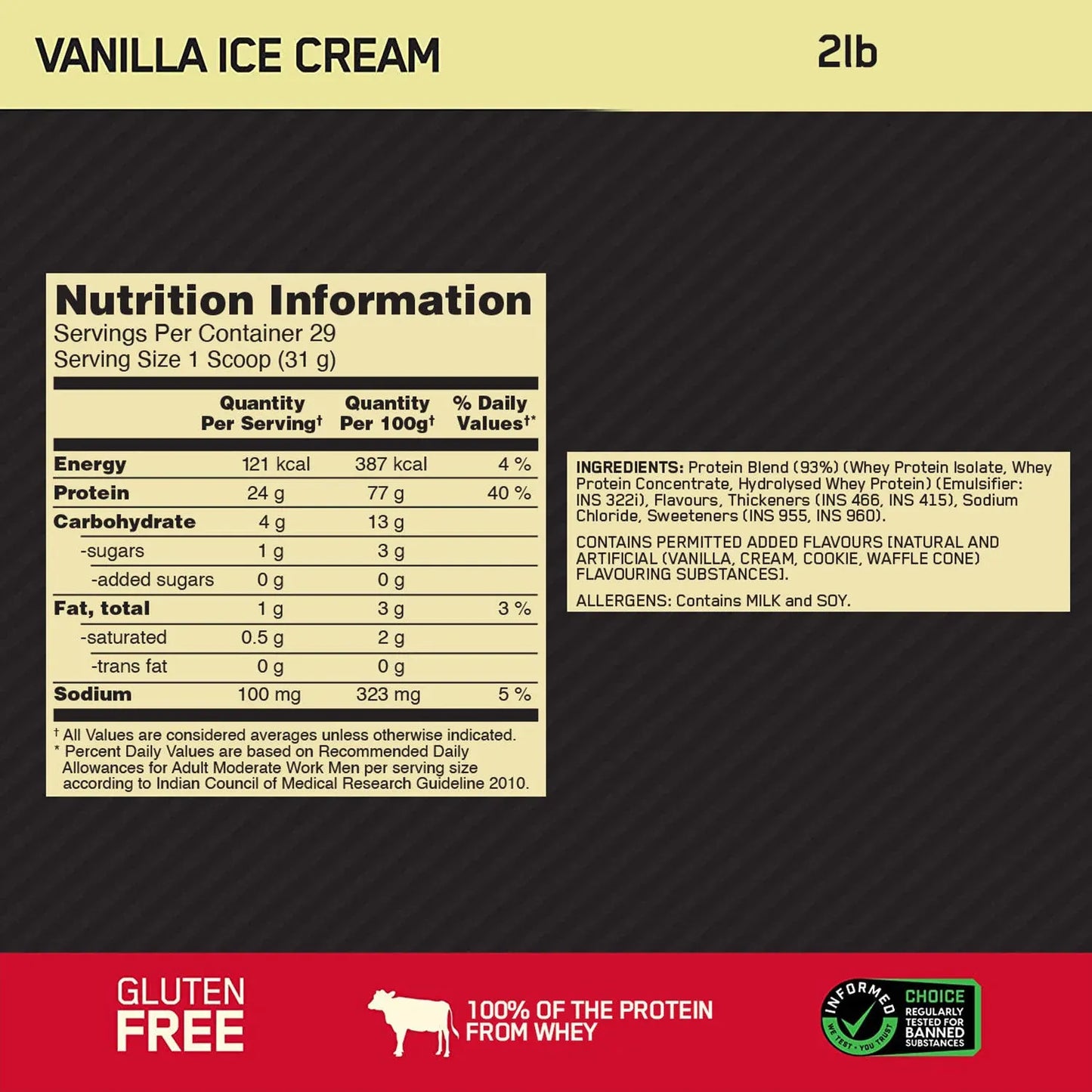 Optimum Nutrition Gold Standard 100% Whey Protein Powder - Vanilla Ice Cream