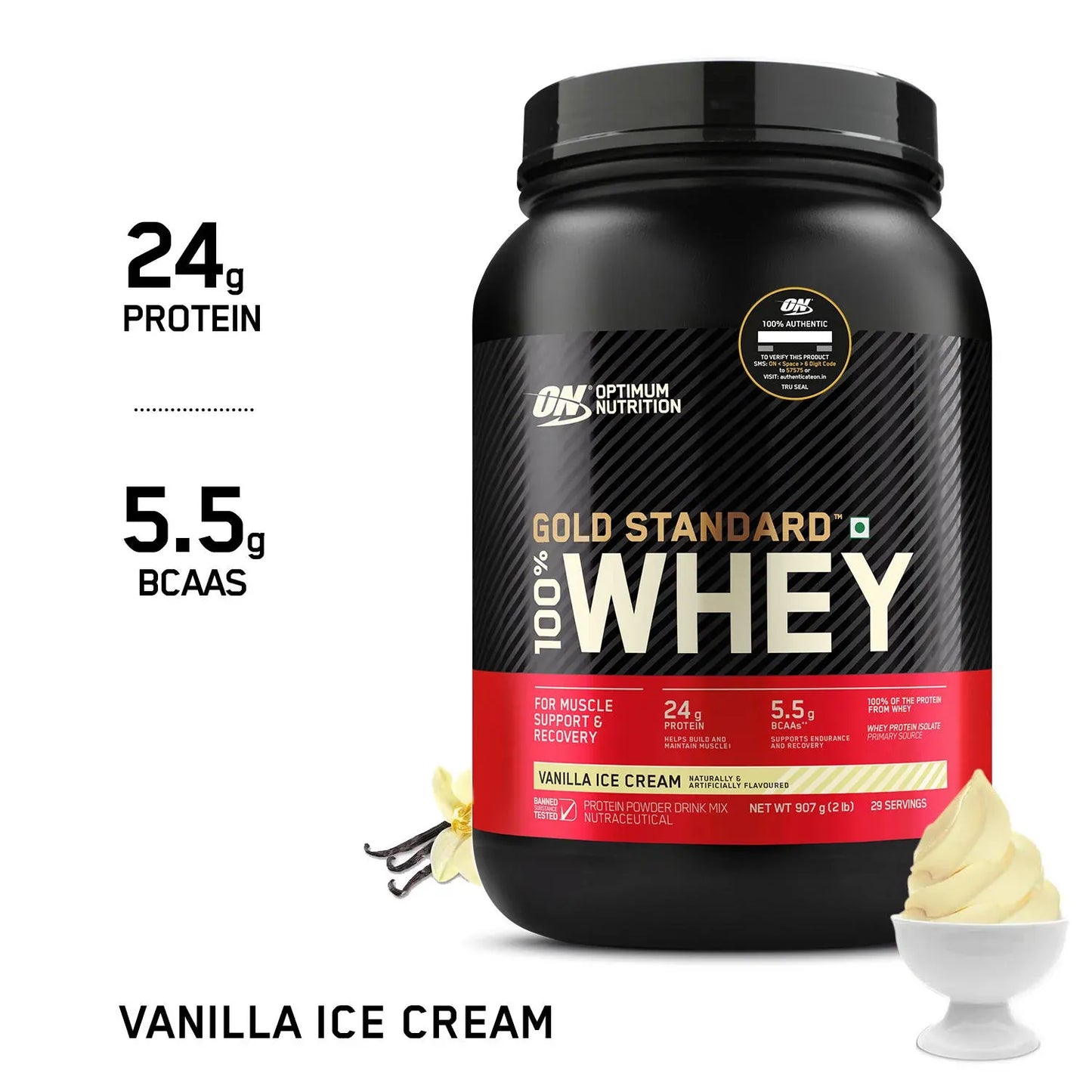 Optimum Nutrition Gold Standard 100% Whey Protein Powder - Vanilla Ice Cream