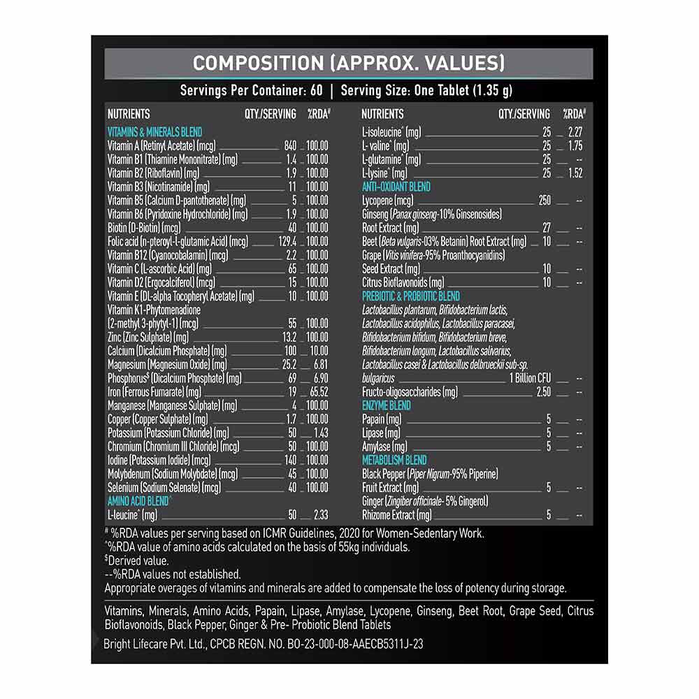 MuscleBlaze MB-VITE Daily Multivitamin - 60 Tablets